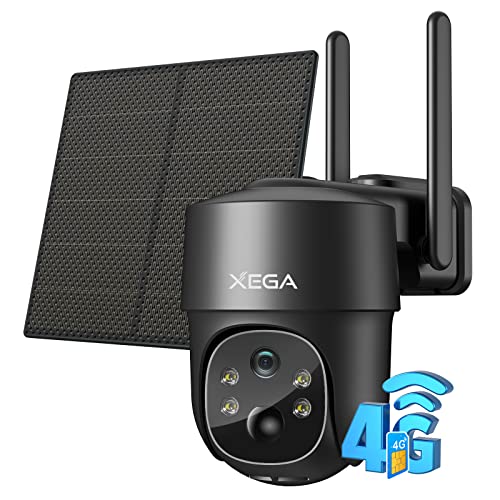Xega 3G/4G LTE Caméra Surveillance Solaire avec Carte Sim, 2K HD