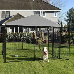 Chenil extérieur chien - cage chien - enclos chien - toile toit imperméable  anti-UV, 2 portes verrouillables - acier noir PE gris - Niches cages  chenils et parcs - Achat & prix